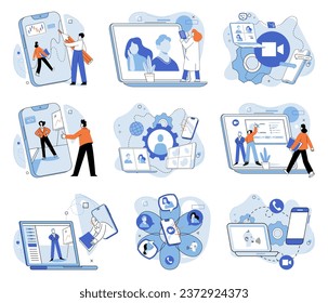 Online communication. Vector illustration. Access to vast amounts knowledge is readily available through online sources Sending messages online enables quick and efficient communication The online