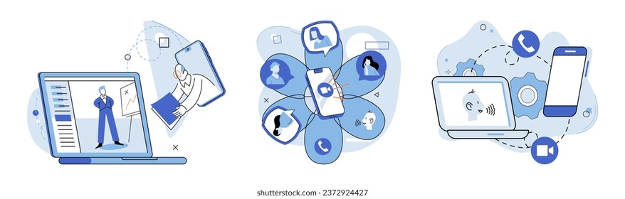 Online communication. Vector illustration. Cooperation and collaboration are essential in online communities to foster unity Online communication promotes togetherness by connecting individuals