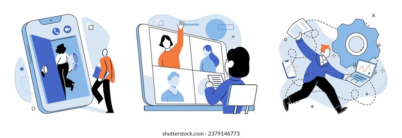 Online communication. Vector illustration. Online communication has revolutionized way we connect and interact with others Building online community requires fostering sense connection and belonging