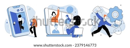 Online communication. Vector illustration. Online communication has revolutionized way we connect and interact with others Building online community requires fostering sense connection and belonging