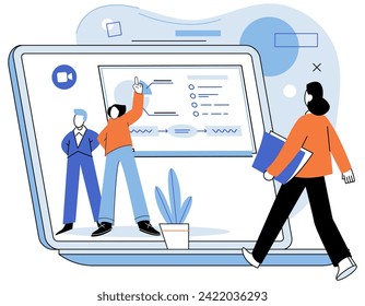 Online communication. Vector illustration. Online messaging platforms facilitate real time communication between individuals Online meetings eliminate need for physical presence and enable remote