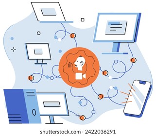 Online communication. Vector illustration. Networking through online platforms opens doors to new opportunities and connections Online communication plays vital role in shaping digital communities