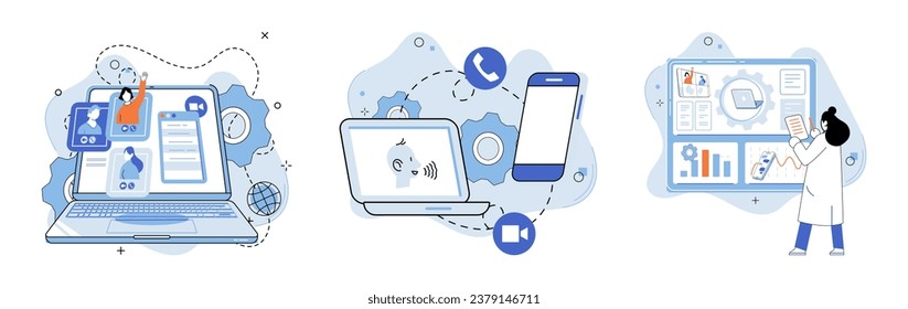 Online communication. Vector illustration. The speed and convenience online messaging have transformed communication dynamics Online meetings have become integral part remote work and global