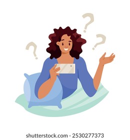 Online Communication with Woman Character with Smartphone Chatting Vector Illustration