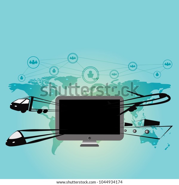 Online community business network with\
logistic symbol, vector\
illustration.