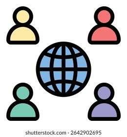 Online community icon flat line style illustration representing virtual social groups and user interaction, suitable for forums, social media, and digital engagement projects