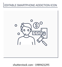 Das Symbol für Online-Compulsions-Linie. Spielsucht. Wetten, Casino. Drei in Folge. Konzept der Smartphone-Sucht. Einzige Vektorgrafik. Bearbeitbarer Hub