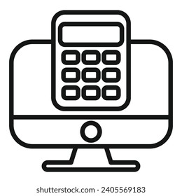 Online computer calculator icon outline vector. Record keeping. Screen plan