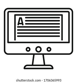 Online computer lesson icon. Outline online computer lesson vector icon for web design isolated on white background