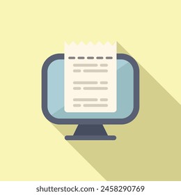 Online computer payment bill icon flat vector. Tax form receipt. Paper service