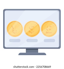 Online computer trade icon cartoon vector. Worker study. School money