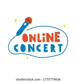 Online concert. Hand drawn vector illustration on white background.