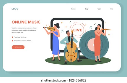 Online Concert Web Banner Or Landing Page. Musician Or Artist Making Online Show. Artist On Device Monitor Screen. Online Livestream Performance, Internet Broadcasting. Flat Vector Illustration