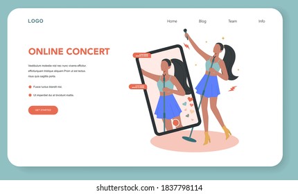 Online Concert Web Banner Or Landing Page. Musician Or Artist Making Online Show. Artist On Device Monitor Screen. Online Livestream Performance, Internet Broadcasting. Flat Vector Illustration