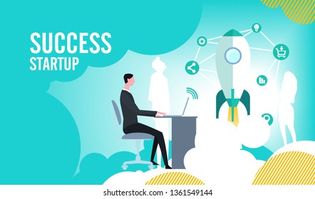 online conclusion of the transaction. the opening of a new startup. business handshake, via phone and laptop. vector illustration in a flat style