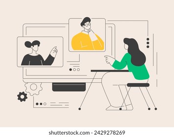 Online conference abstract concept vector illustration. Online business conference, meeting and negotiations, partners agreement, internet event platform, digital meetup abstract metaphor.