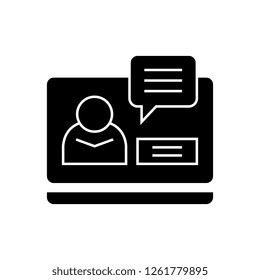 Online conference black vector concept icon. Online conference flat illustration, sign