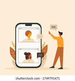 Online conference concept vector. Online video chatting concept. Vector illustration in modern colorful stylr/