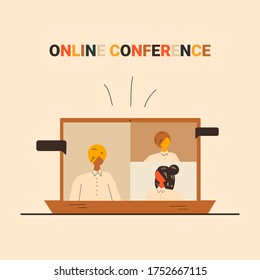 Online conference concept. Video chat concept. Chatting online with coworkers. Teamwork concept.