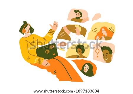 Online conference creative concept. Video conference, web chat, online meeting. Freinds meeting online. Vector flat illustration for designers templates.
