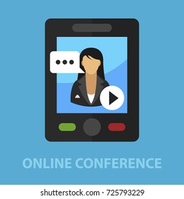Online conference flat concept. Vector illustration. Element template for design.
