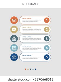 online conference, group chat, online learning, webinar, conference call, icons Infographic design layout template. Creative presentation concept with 5 steps