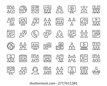 Conjunto de iconos de conferencia en línea. colección de iconos de línea de Vector. Símbolos de contorno. Diseño moderno