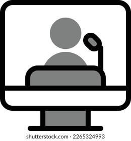 Online Conference Icon Vector This icon is typically designed to represent an online conference or meeting. It may feature an image of a conference table or podium, along with a microphone 