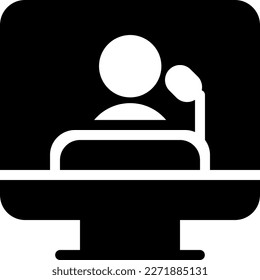 Online Conference Icon Vector - This icon is typically designed to represent an online conference or meeting. It may feature an image of a conference table or podium, along with a microphone