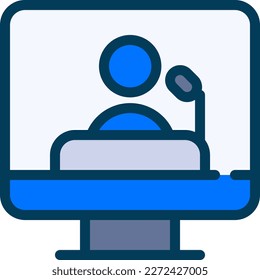 Vector de iconos de conferencia en línea: este icono suele estar diseñado para representar una conferencia o reunión en línea. Puede presentar una imagen de una mesa de conferencias o de un podio, junto con un micrófono