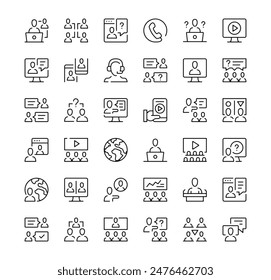 Online conference icons set. Vector line icons. Black outline stroke symbols