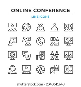 Online conference line icons set. Modern outline elements, graphic design concepts, simple symbols collection. Vector line icons