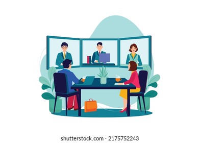 Online Conference Meeting Illustration concept. Flat illustration isolated on white background