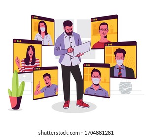 Online Conference Meeting Vector Illustration