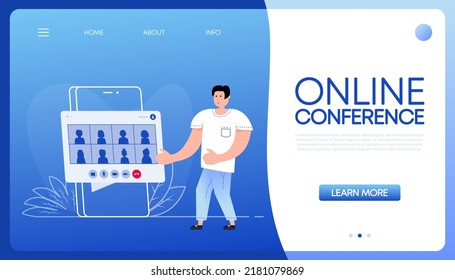 Personas de conferencias en línea. Ilustración vectorial plana. Ilustración vectorial.
