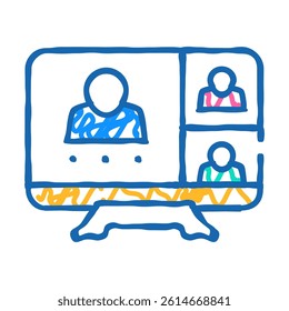 online conference, remote work doodle icon sketch vector. online conference, remote work sign. isolated symbol illustration