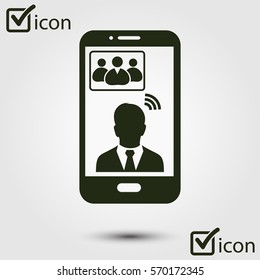 Online conference smart phone icon. Voice and video conferencing via smartphones and tablets.