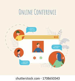 Ilustración de concepto vectorial de conferencia en línea en estilo colorido moderno