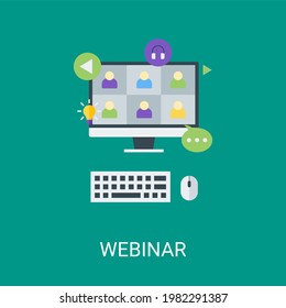 Online conference vector illustration background in flat style. Suitable for web banners, social media, postcard, presentation and many more.