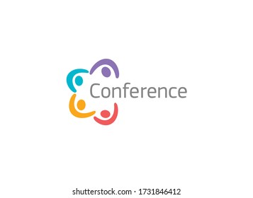 Online Conference, Video Chatting App Concept Logo. Remote Work Logotype. Webinars Broadcasting Colorful Application Icon. Web Meeting, Company Brainstorming, Team Communication Vector Illustration.