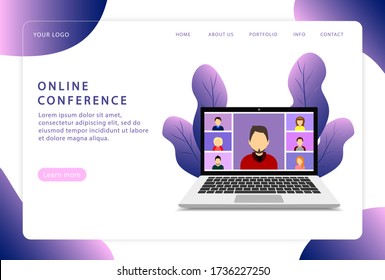 Online conference. Video conference. Landing page. Modern web pages for web sites.