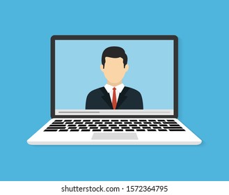 Online conferences or training. Online learning illustration or webinar. Flat vector illustration