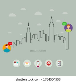 Online connect for Keep distance. social concept illustration for epidemic coronavirus covid-19. Social distancing. vector, illustration