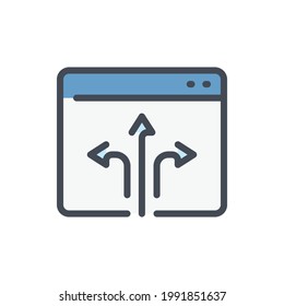 Online connection and application color line icon. Website page with three arrow with different direction vector outline colorful sign.