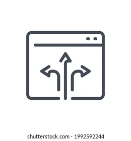 Icono de conexión en línea y línea de aplicación. Página web con tres flecha con un signo de contorno vectorial de dirección diferente.