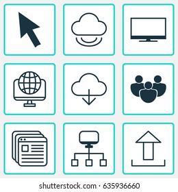 Online Connection Icons Set. Collection Of Computer Network, Send Data, Virtual Storage And Other Elements. Also Includes Symbols Such As Transfer, Upload, Bookmark.