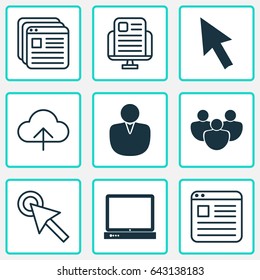 Online Connection Icons Set. Collection Of Website Bookmarks, Account, Data Synchronize And Other Elements. Also Includes Symbols Such As Window, Account, Team.