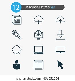 Online Connection Icons Set. Collection Of Login, Account, Data Synchronize And Other Elements. Also Includes Symbols Such As Button, Display, Download.