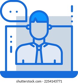 Online Consultant business management icon with blue duotone style. Care, concept, support, mobile, internet, help, video. Vector illustration
