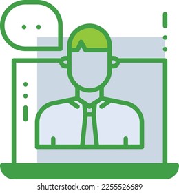 Online Consultant business management icon with green duotone style. Care, concept, support, mobile, internet, help, video. Vector illustration
